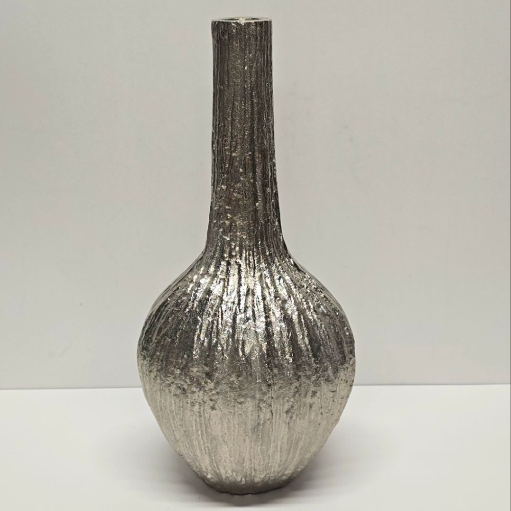 Silver Metal Indian Ruffled Vase MCM Style